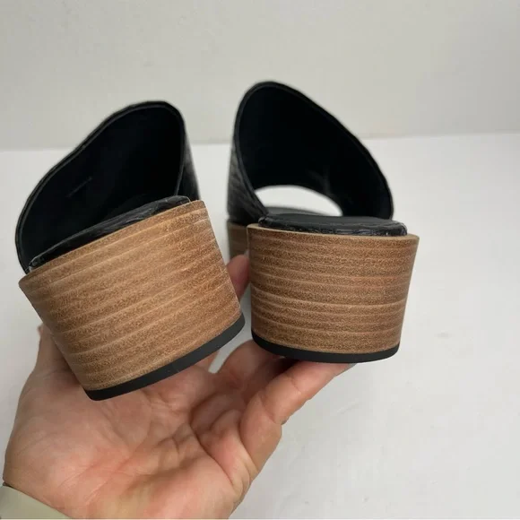 Vince Saskia Black Leather Snake Embossed Slide Flatform Sandal Size 8M Comfort - Picture 13 of 17